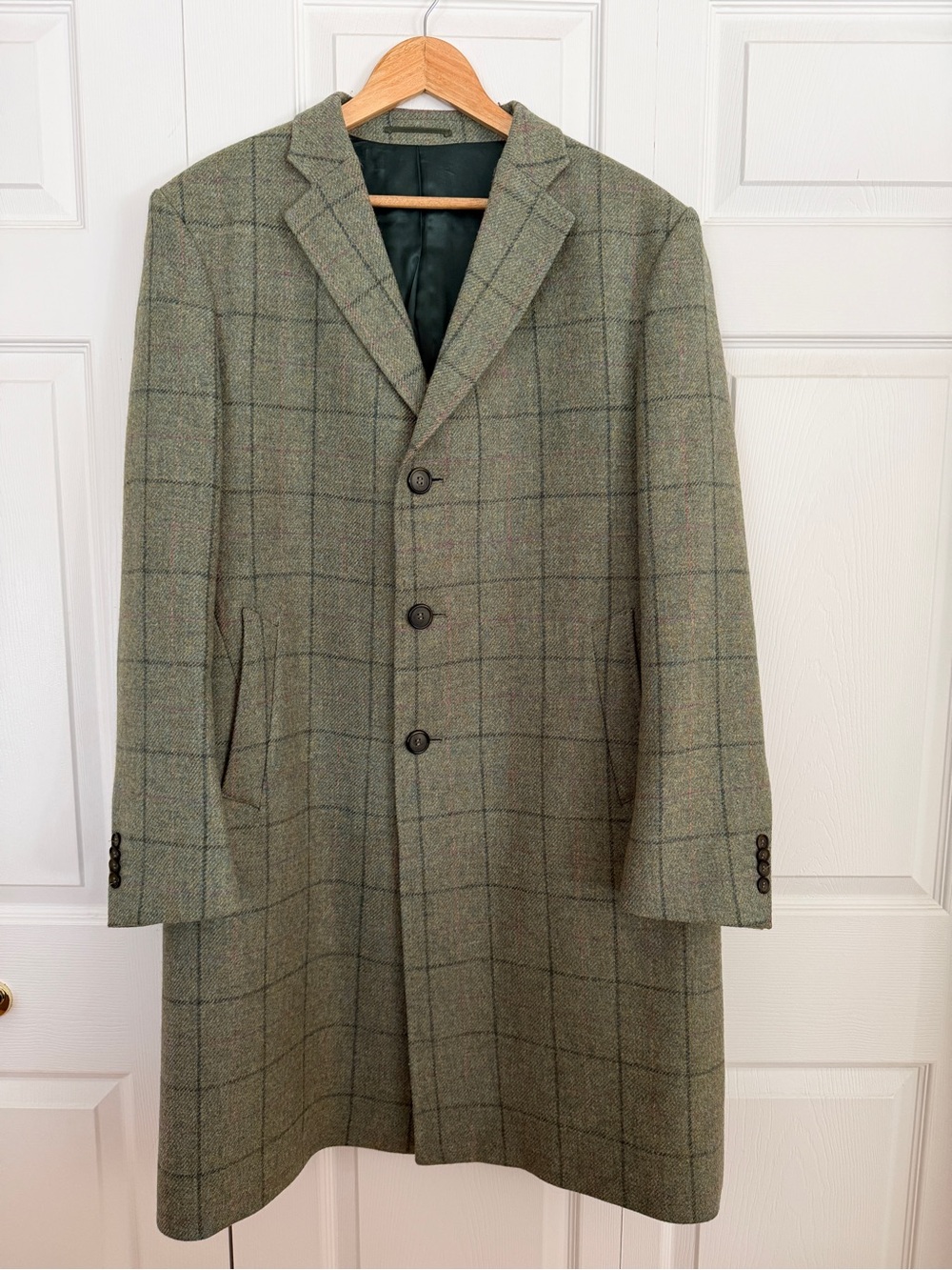 Men's Green Plaid Wool Overcoat - British Wool